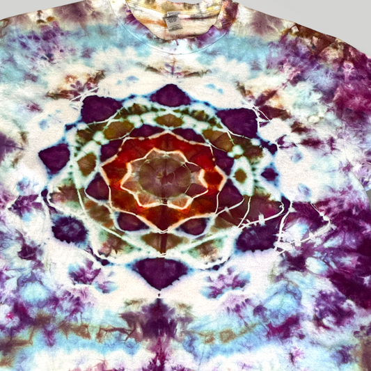 "Star Fallin" 1 of 1 Ice Dye Mandala T-shirt – Plum & Earth – Large