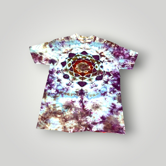 "Star Fallin" 1 of 1 Ice Dye Mandala T-shirt – Plum & Earth – Large
