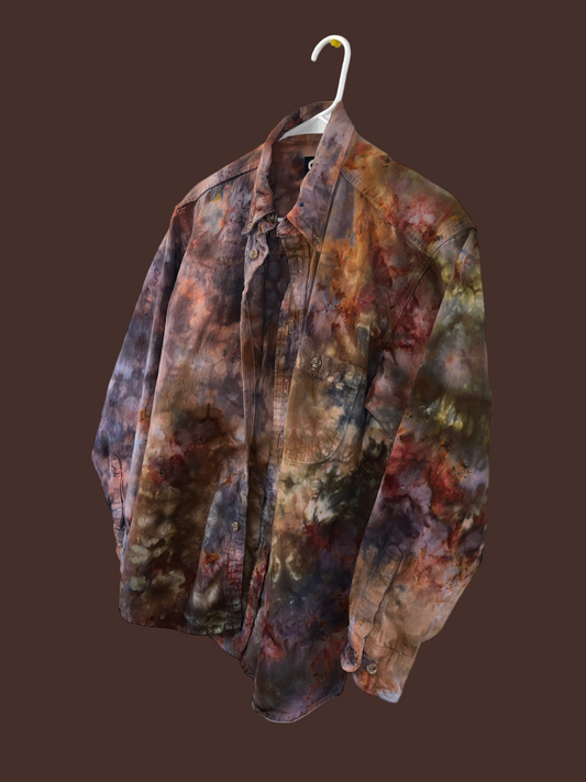 Let’s go Camping! Ice Dyed & Upcycled Men’s Shirt - Medium